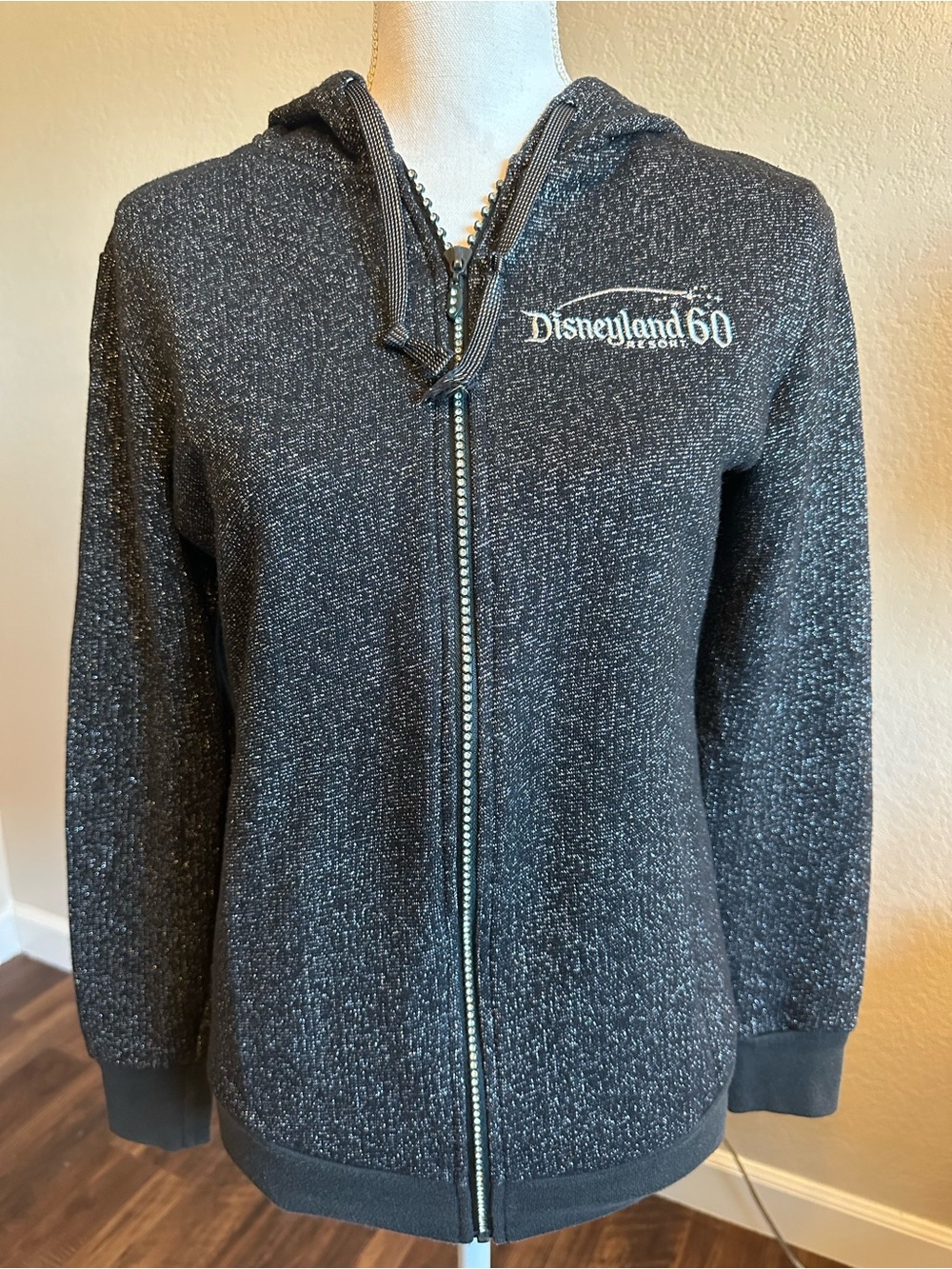 Disneyland 60th anniversary Black Sparkle Zip-Up sweatshirt